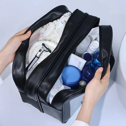 2PCS Dual-Layer Transparent PU Cosmetic Pouch - Wet and Dry Separation, Large size(31*15*20cm)- Pink - Mekamart Australia
