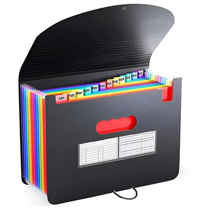 2 PCS A4 Expanding File Folder with Rainbow Interior - 13 Pockets Portable Document Organizer, Accordion Style Business and School File Bag with Elastic Cord Closure