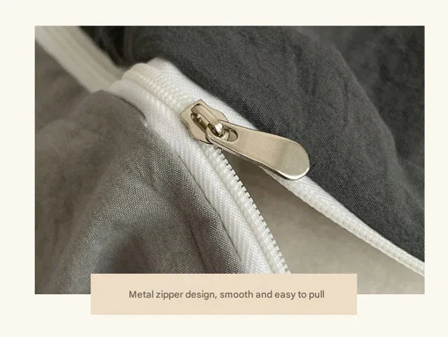 Light-yellow Solid Color Solid Color Solid Color 1.5m Bed Fitted Sheet Set with 200x230cm Duvet Cover - 4-Piece Bedding Set - Mekamart Australia