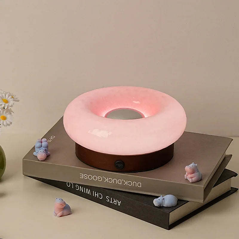 Pink Donut Table Lamp - Rechargeable Touch Control LED - Mekamart Australia