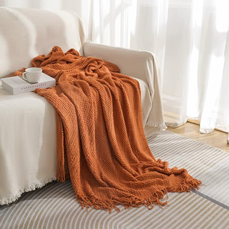 Orange Premium Woven Knitted Throw Blanket with Tassels | Soft, Cozy Sofa & Bed Blanket, Perfect for Office or Afternoon Naps 127x172cm - Mekamart Australia