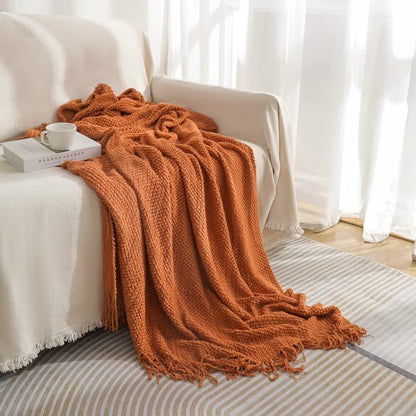 Orange Premium Woven Knitted Throw Blanket with Tassels | Soft, Cozy Sofa & Bed Blanket, Perfect for Office or Afternoon Naps 127x172cm - Mekamart Australia