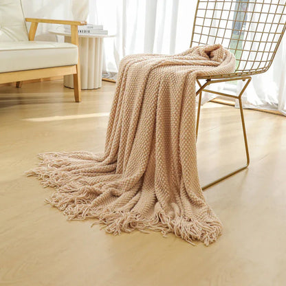 Orange Premium Woven Knitted Throw Blanket with Tassels | Soft, Cozy Sofa & Bed Blanket, Perfect for Office or Afternoon Naps 127x172cm - Mekamart Australia