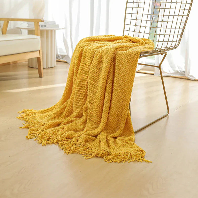 Orange Premium Woven Knitted Throw Blanket with Tassels | Soft, Cozy Sofa & Bed Blanket, Perfect for Office or Afternoon Naps 127x172cm - Mekamart Australia