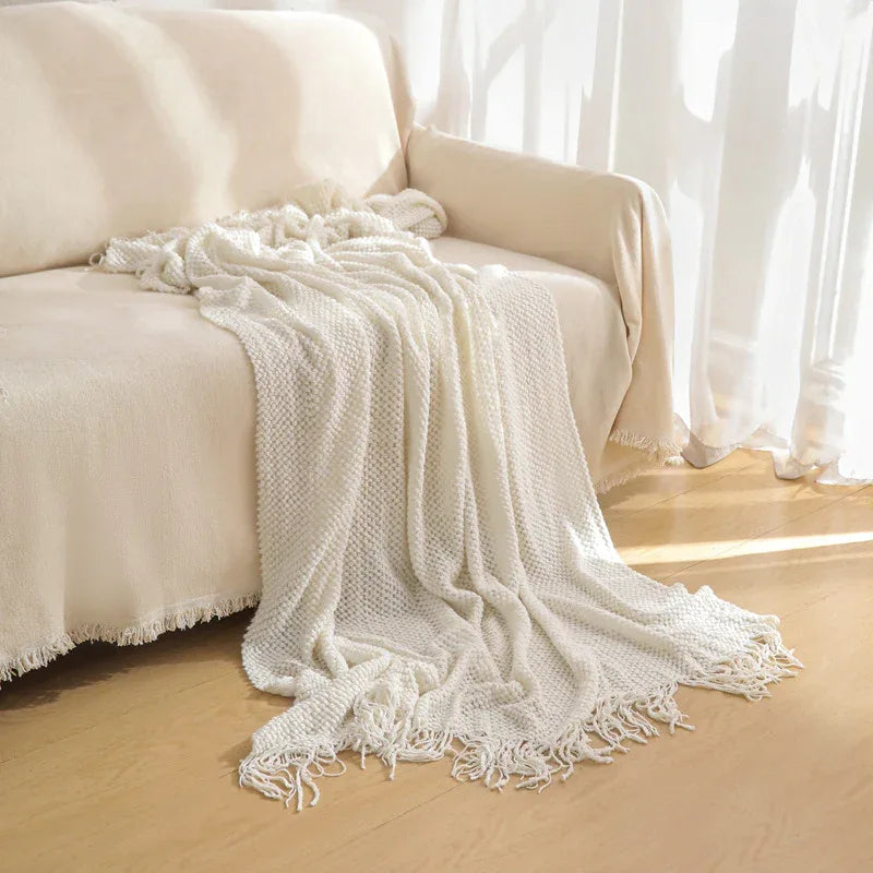 Orange Premium Woven Knitted Throw Blanket with Tassels | Soft, Cozy Sofa & Bed Blanket, Perfect for Office or Afternoon Naps 127x172cm - Mekamart Australia