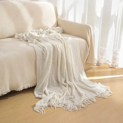 Orange Premium Woven Knitted Throw Blanket with Tassels | Soft, Cozy Sofa & Bed Blanket, Perfect for Office or Afternoon Naps 127x172cm - Mekamart Australia