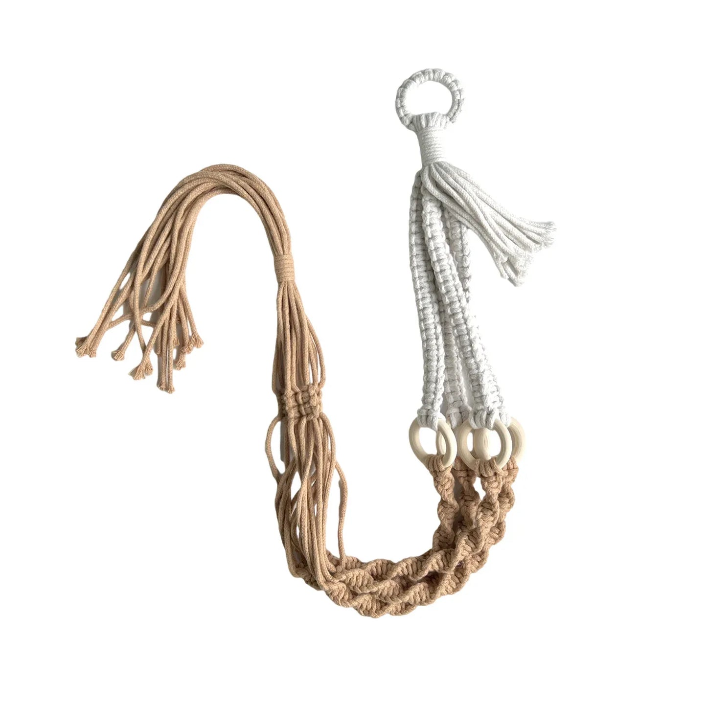 2 pcs Handwoven Plant Hanger-Cotton Rope Hanging Planter with Wooden Rings - Mekamart Australia