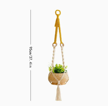 3 pcs Handwoven Plant Hanger-Cotton Rope Hanging Planter with Wooden Rings - Mekamart Australia
