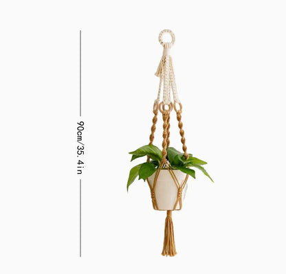 3 pcs Handwoven Plant Hanger-Cotton Rope Hanging Planter with Wooden Rings - Mekamart Australia