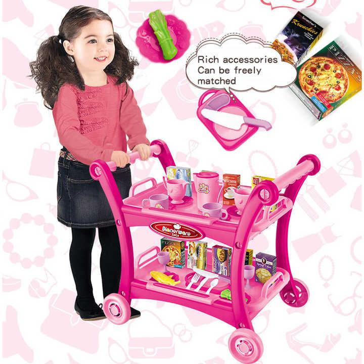 Red Children's Pretend Play Kitchen Cart Set with Toys - Roleplay Cooking Set with Accessories - Educational Toy for Kids - Mekamart Australia