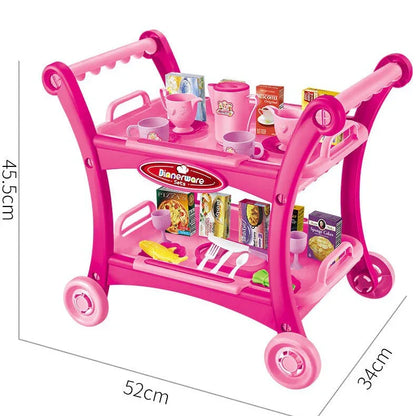 Red Children's Pretend Play Kitchen Cart Set with Toys - Roleplay Cooking Set with Accessories - Educational Toy for Kids - Mekamart Australia