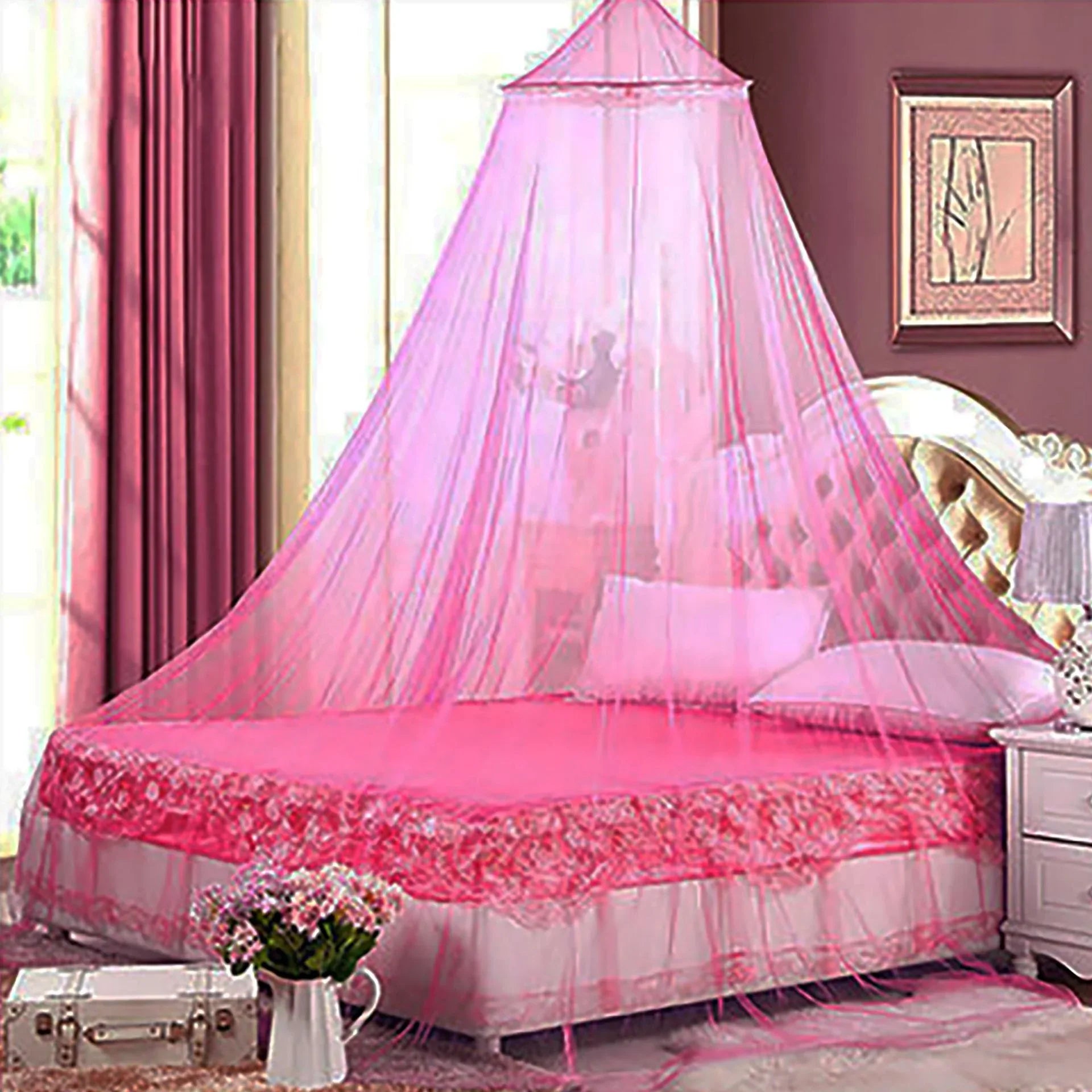 Pink Hanging Princess Bed Canopy Mosquito Net - Dome Bedding for Dorm Rooms & Bedrooms (Fits 1.8m-2m Beds) - Mekamart Australia