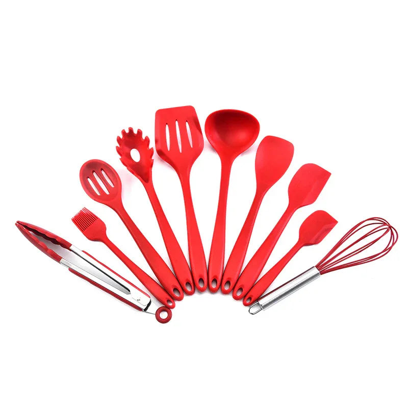 Red 10-Piece Premium Silicone Kitchen Utensil Set - Heat Resistant, Non-Stick Cookware - Mekamart Australia