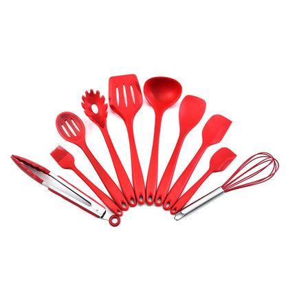 Red 10-Piece Premium Silicone Kitchen Utensil Set - Heat Resistant, Non-Stick Cookware - Mekamart Australia