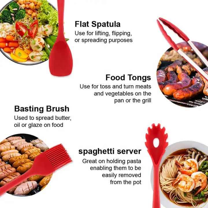 Red 10-Piece Premium Silicone Kitchen Utensil Set - Heat Resistant, Non-Stick Cookware - Mekamart Australia