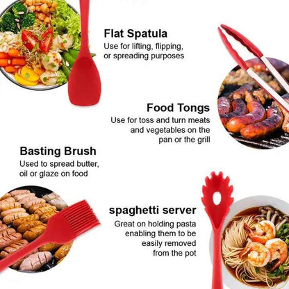 Red 10-Piece Premium Silicone Kitchen Utensil Set - Heat Resistant, Non-Stick Cookware - Mekamart Australia