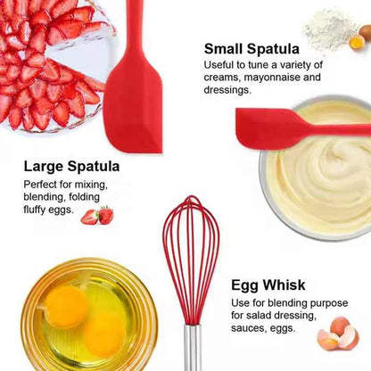 Red 10-Piece Premium Silicone Kitchen Utensil Set - Heat Resistant, Non-Stick Cookware - Mekamart Australia