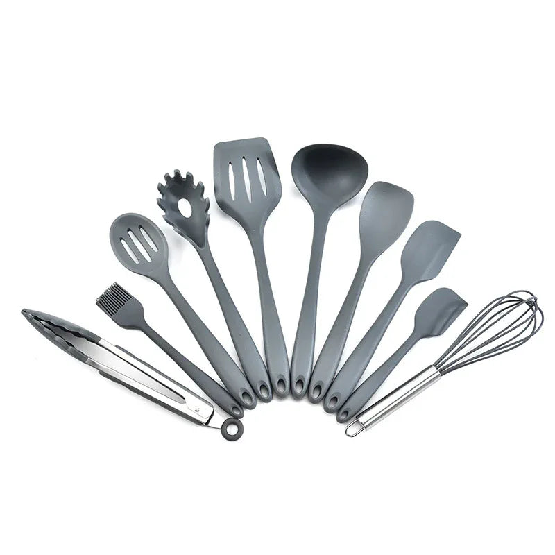Grey 10-Piece Premium Silicone Kitchen Utensil Set - Heat Resistant, Non-Stick Cookware - Mekamart Australia