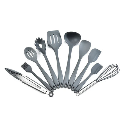 Grey 10-Piece Premium Silicone Kitchen Utensil Set - Heat Resistant, Non-Stick Cookware - Mekamart Australia
