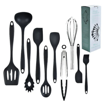 Grey 10-Piece Premium Silicone Kitchen Utensil Set - Heat Resistant, Non-Stick Cookware - Mekamart Australia