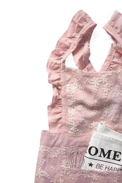 Yellow Ruffled Kitchen Apron with Floral Lace - Comfortable Baking & Crafting Apron - Mekamart Australia