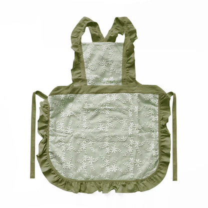 Green Ruffled Kitchen Apron with Floral Lace - Comfortable Baking & Crafting Apron - Mekamart Australia