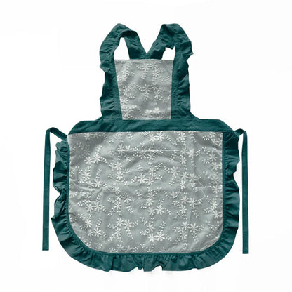 Blue Ruffled Kitchen Apron with Floral Lace - Comfortable Baking & Crafting Apron - Mekamart Australia