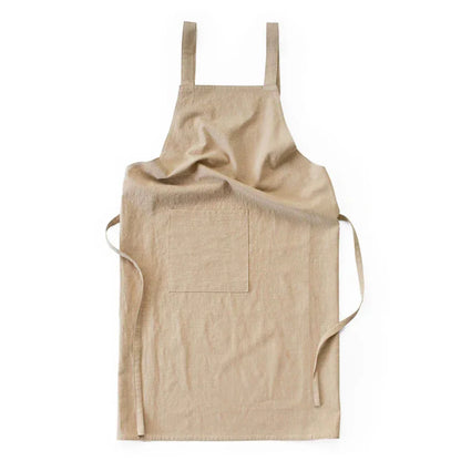 Khaki Cotton Linen H-Back Apron - Solid Color Kitchen Cooking Apron with Pocket - Mekamart Australia