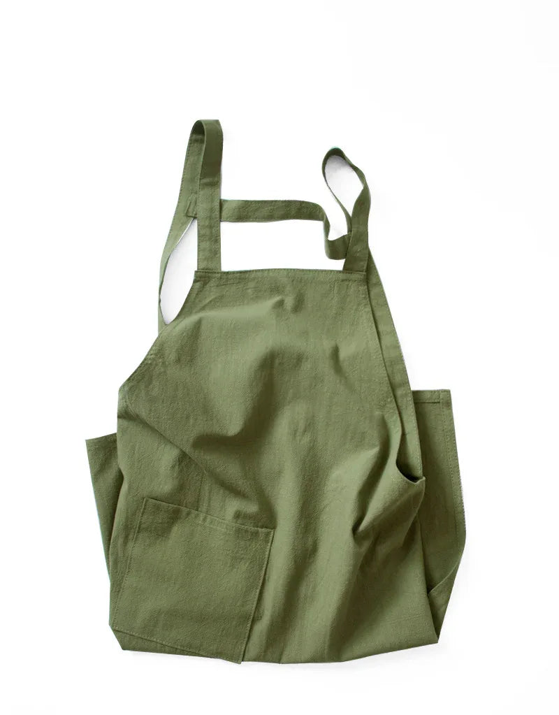 Green Cotton Linen H-Back Apron - Solid Color Kitchen Cooking Apron with Pocket - Mekamart Australia