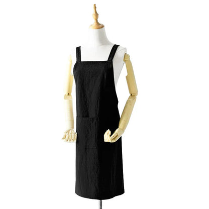 Green Cotton Linen H-Back Apron - Solid Color Kitchen Cooking Apron with Pocket - Mekamart Australia
