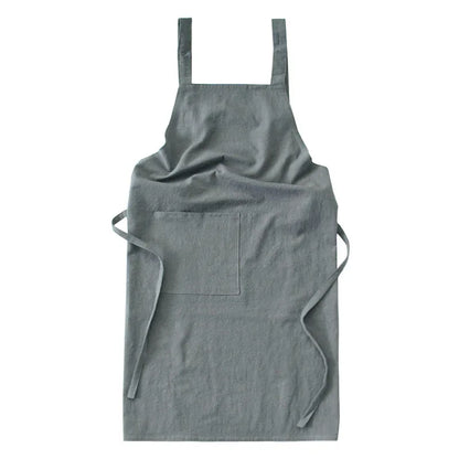 Grey Cotton Linen H-Back Apron - Solid Color Kitchen Cooking Apron with Pocket - Mekamart Australia