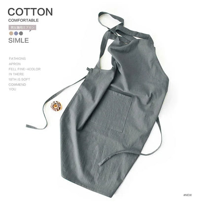 Grey Cotton Linen H-Back Apron - Solid Color Kitchen Cooking Apron with Pocket - Mekamart Australia