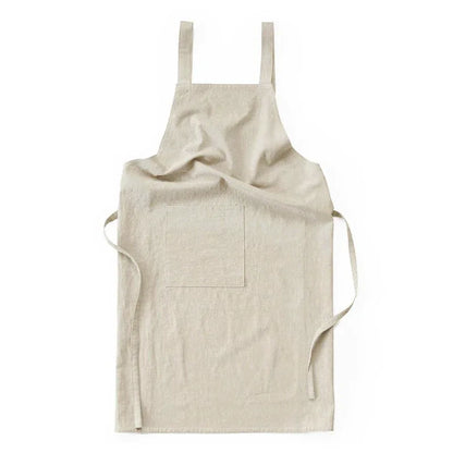 Off White Cotton Linen H-Back Apron - Solid Color Kitchen Cooking Apron with Pocket - Mekamart Australia