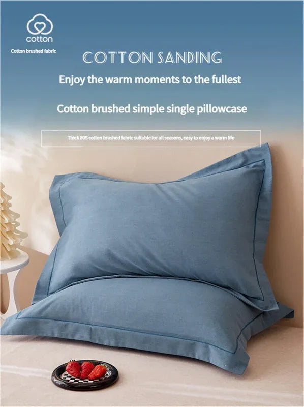 Blue Pure Cotton Flannel Pillowcase Set - Soft, Thickened, Solid Color (Pair, 48x74cm) - Mekamart Australia
