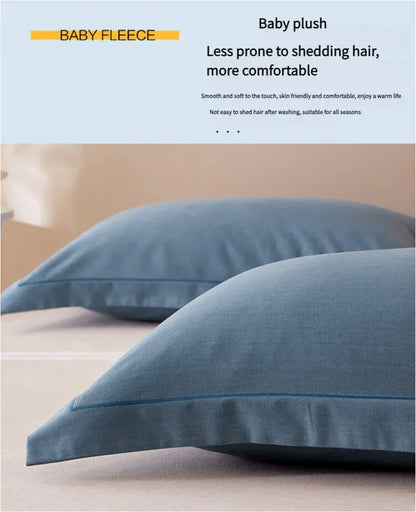 Blue Pure Cotton Flannel Pillowcase Set - Soft, Thickened, Solid Color (Pair, 48x74cm) - Mekamart Australia