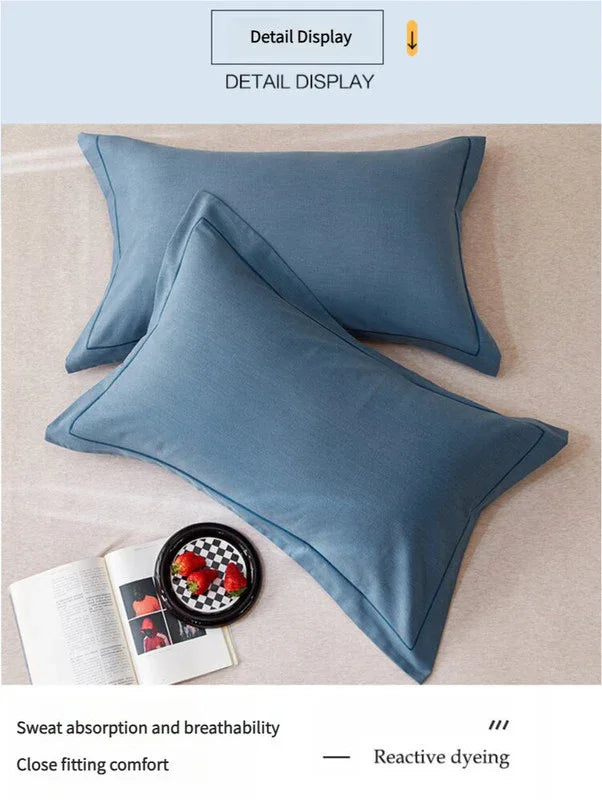 Blue Pure Cotton Flannel Pillowcase Set - Soft, Thickened, Solid Color (Pair, 48x74cm) - Mekamart Australia