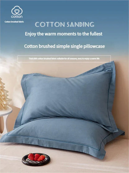 Yellow Pure Cotton Flannel Pillowcase Set - Soft, Thickened, Solid Color (Pair, 48x74cm) - Mekamart Australia