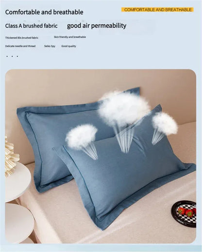 Yellow Pure Cotton Flannel Pillowcase Set - Soft, Thickened, Solid Color (Pair, 48x74cm) - Mekamart Australia