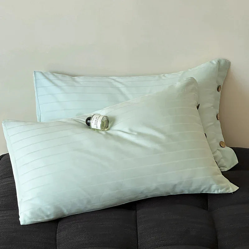 Bright Green Wide Stripes Long Staple Cotton Sateen Pillowcase Set - Jacquard Striped, Pure Cotton, 48x74cm (Pair) - Mekamart Australia