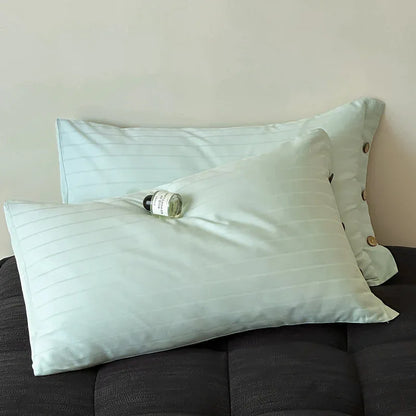 Bright Green Wide Stripes Long Staple Cotton Sateen Pillowcase Set - Jacquard Striped, Pure Cotton, 48x74cm (Pair) - Mekamart Australia