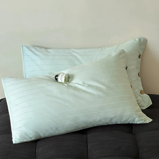 Bright Green Wide Stripes Long Staple Cotton Sateen Pillowcase Set - Jacquard Striped, Pure Cotton, 48x74cm (Pair) - Mekamart Australia