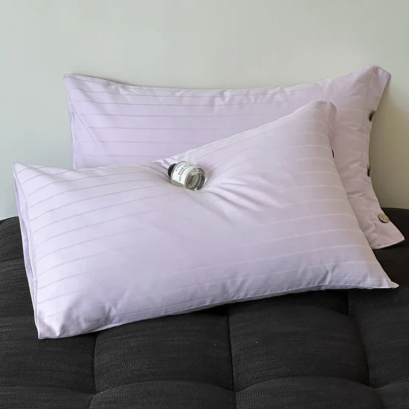Purple Wide Stripes Long Staple Cotton Sateen Pillowcase Set - Jacquard Striped, Pure Cotton, 48x74cm (Pair) - Mekamart Australia