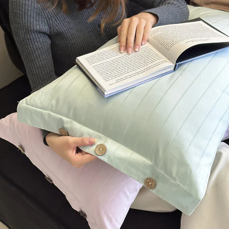 Light Green Pinstripe Long Staple Cotton Sateen Pillowcase Set - Jacquard Striped, Pure Cotton, 48x74cm (Pair) - Mekamart Australia