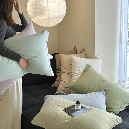 Off White Pinstripe Long Staple Cotton Sateen Pillowcase Set - Jacquard Striped, Pure Cotton, 48x74cm (Pair) - Mekamart Australia