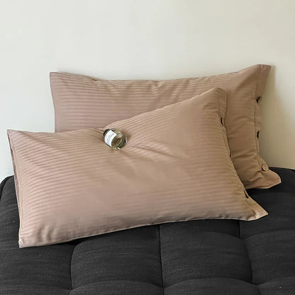 Light Brown Pinstripe Long Staple Cotton Sateen Pillowcase Set - Jacquard Striped, Pure Cotton, 48x74cm (Pair) - Mekamart Australia