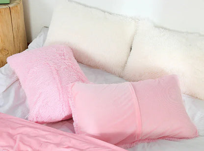 Pink Faux Fur Pillowcase Set - Crystal Velvet Plush Throw Pillow Covers, Bedding Accent (50x70cm, Pair) - Mekamart Australia