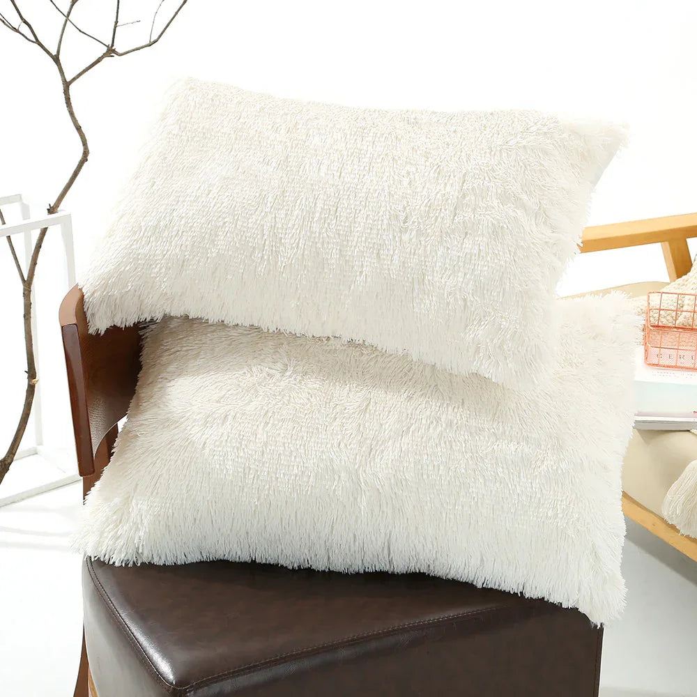 White Faux Fur Pillowcase Set - Crystal Velvet Plush Throw Pillow Covers, Bedding Accent (50x70cm, Pair) - Mekamart Australia