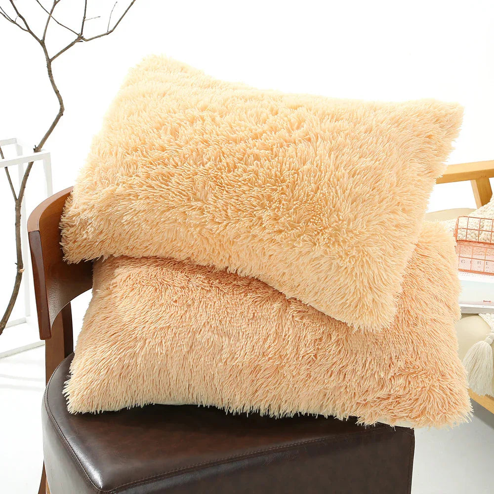 Light Yellow Faux Fur Pillowcase Set - Crystal Velvet Plush Throw Pillow Covers, Bedding Accent (50x70cm, Pair) - Mekamart Australia