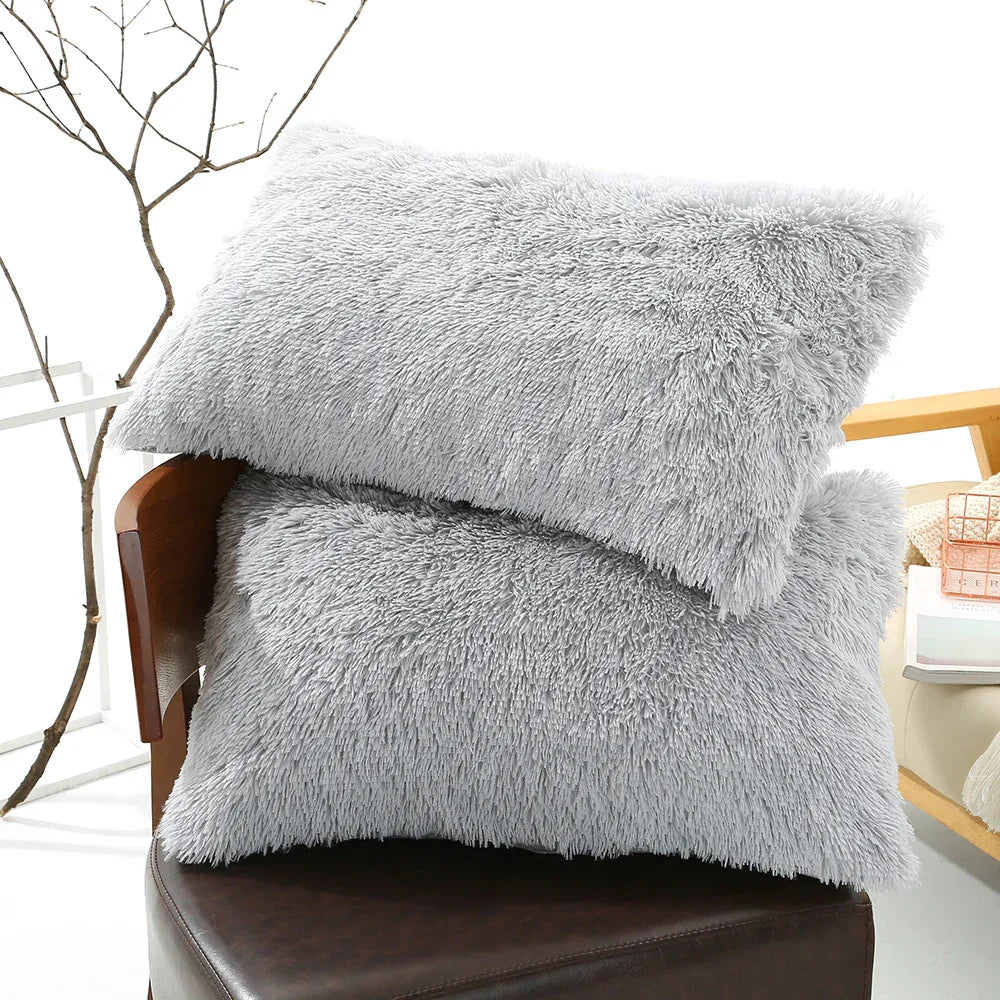 Light Grey Faux Fur Pillowcase Set - Crystal Velvet Plush Throw Pillow Covers, Bedding Accent (50x70cm, Pair) - Mekamart Australia