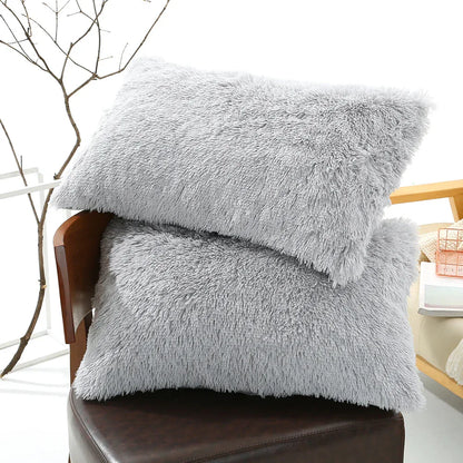 Light Grey Faux Fur Pillowcase Set - Crystal Velvet Plush Throw Pillow Covers, Bedding Accent (50x70cm, Pair) - Mekamart Australia